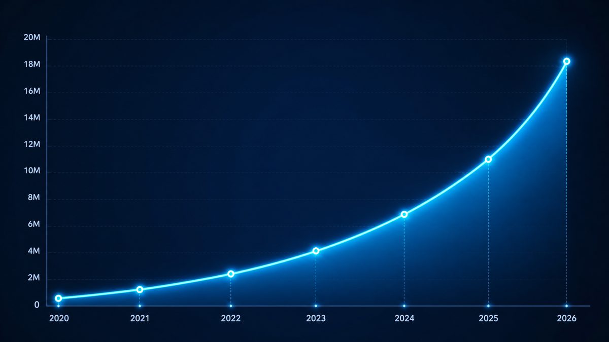 成人免费网站用户增长数据图表,展示2020-2026年注册用户从50万增长至1800万的趋势